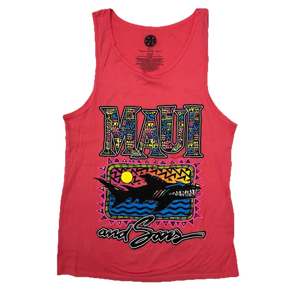 Maui And Sons Logo Tank Top Mens Size Small Sleeveless Shirt Shark Pink