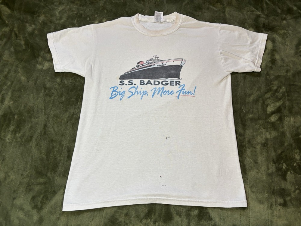 Vintage SS Badger Ferry Boat Shirt Mens Medium White Ludington Michigan Ship 90s