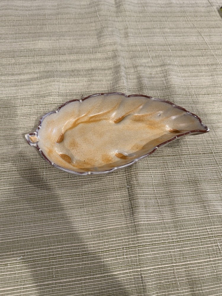 Frankoma Pottery Brown Satin Leaf-Shaped Footed Dish #225 Vintage Trinket Candy