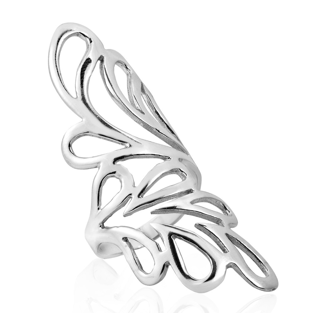 Abstract Nature Hug Wide Wings Sterling Silver Ring Size 8-image