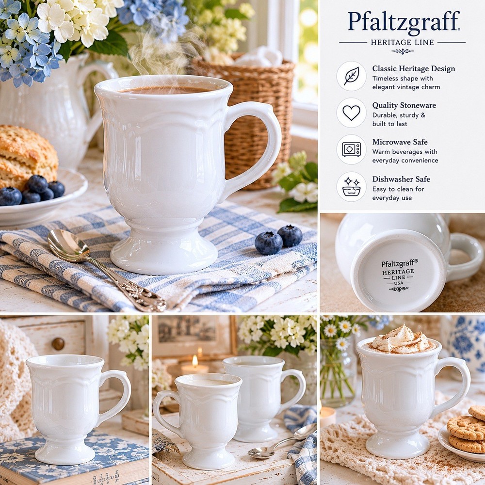 Pfaltzgraff White Ceramic Footed Mug Pedestal Coffee Cup Scalloped Tulip