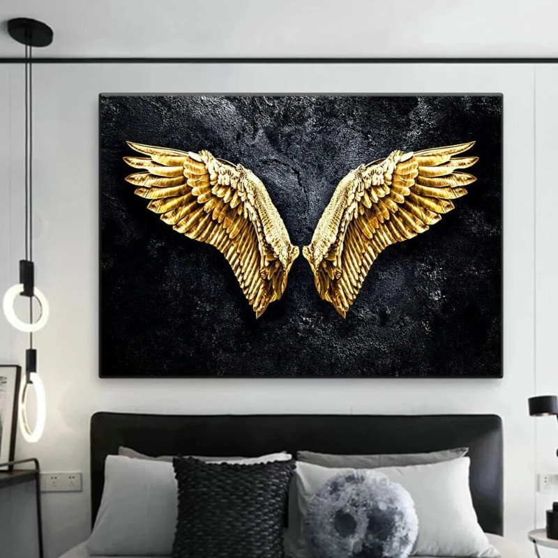 Angel Golden Wings Black Print Canvas Painting Canvas Wall Art Home Decor Poster