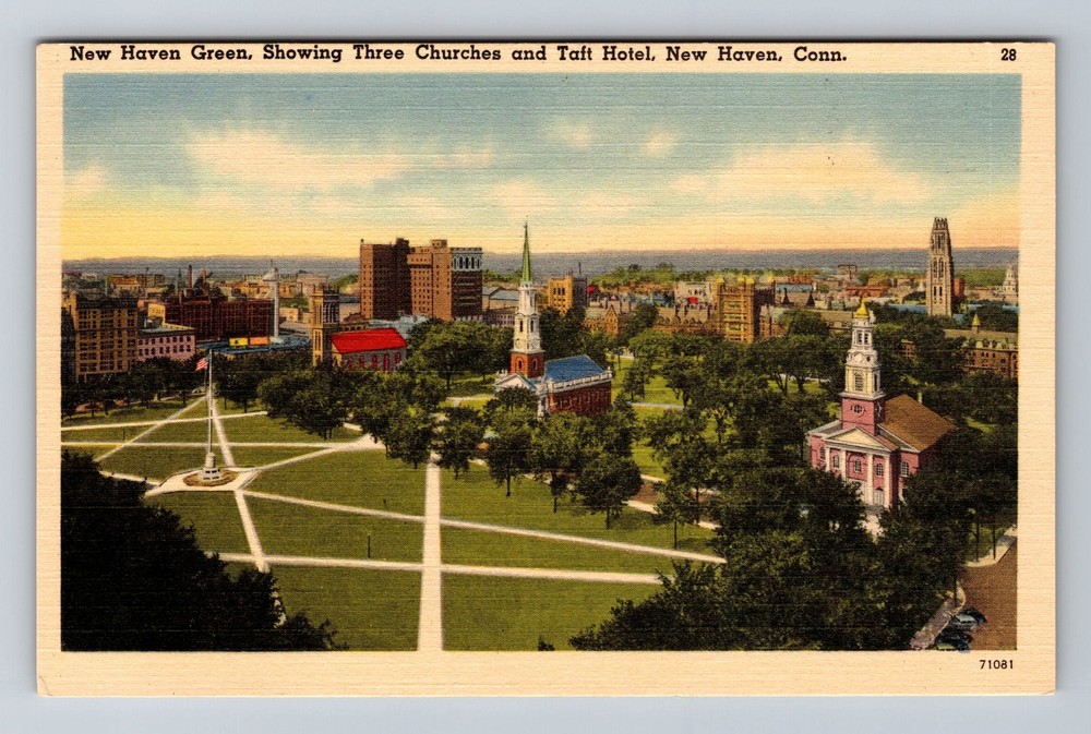 New Haven CT-Connecticut Green Three Churches Old Card View Vintage Postcard PC