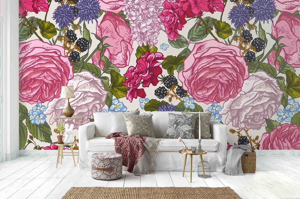 3D Flower Plant Watercolor Wall Murals Wallpaper Murals Wall Sticker