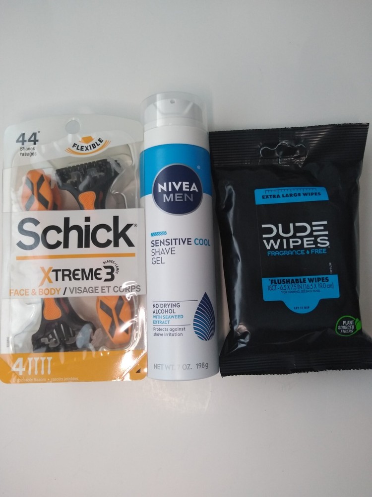 Fragrance Free Dude Wipes Schick Xtreme Razors Nivea Men Shave Gel