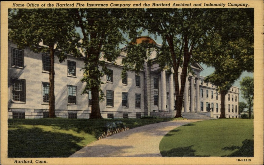 Hartford Fire Insurance Co Accident Indemnity Connecticut ~ 1940s linen postcard