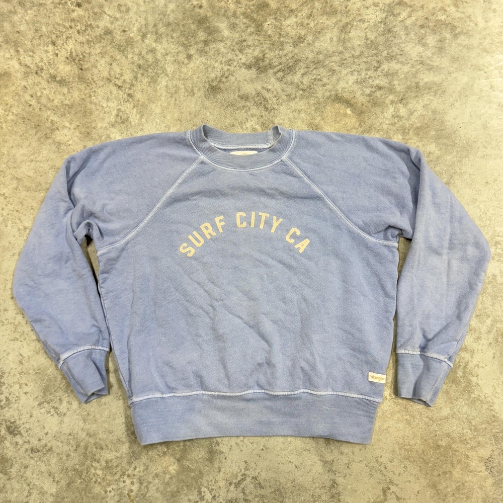 Billabong Wrangler Sweatshirt womens Small Blue Crewneck Surf City CA NC Raglan