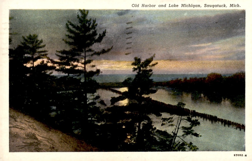 Saugatuck, Michigan, 1952: Old Harbor, Lake Michigan Postcard
