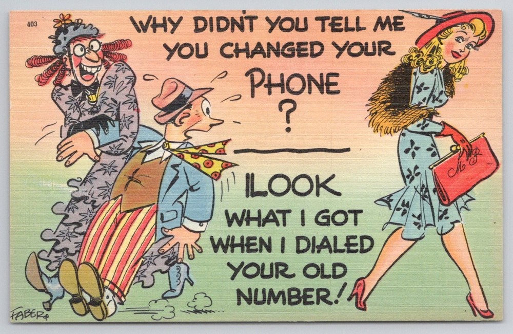 Vintage Comic Postcard Faber - Changed Phone Number Funny Cartoon Humor