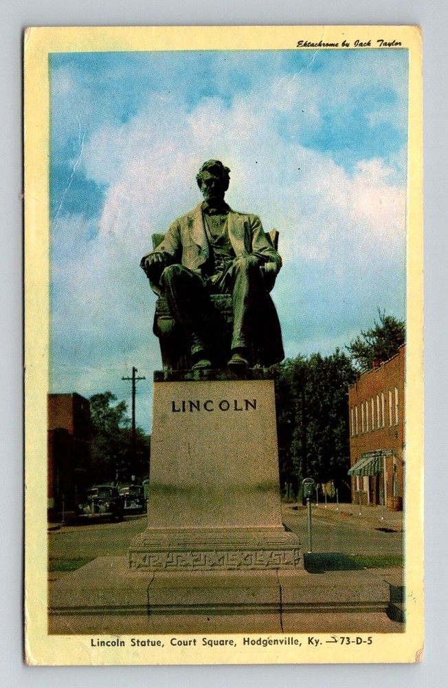Hodgenville KY-Kentucky, Lincoln Statue, Court Square, Vintage c1954 Postcard