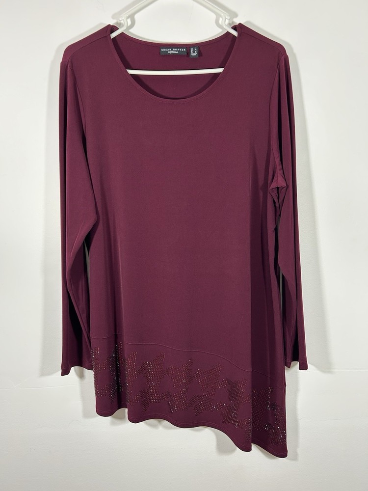 Susan Graver Artisan Women's Liquid Knit Top Long Sleeves Asymmetrical Hem L