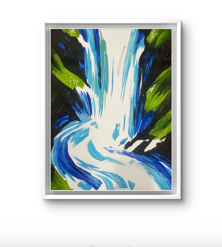 Original Abstract Waterfall Painting 14x11 paper Modern Wall Art Home Decor