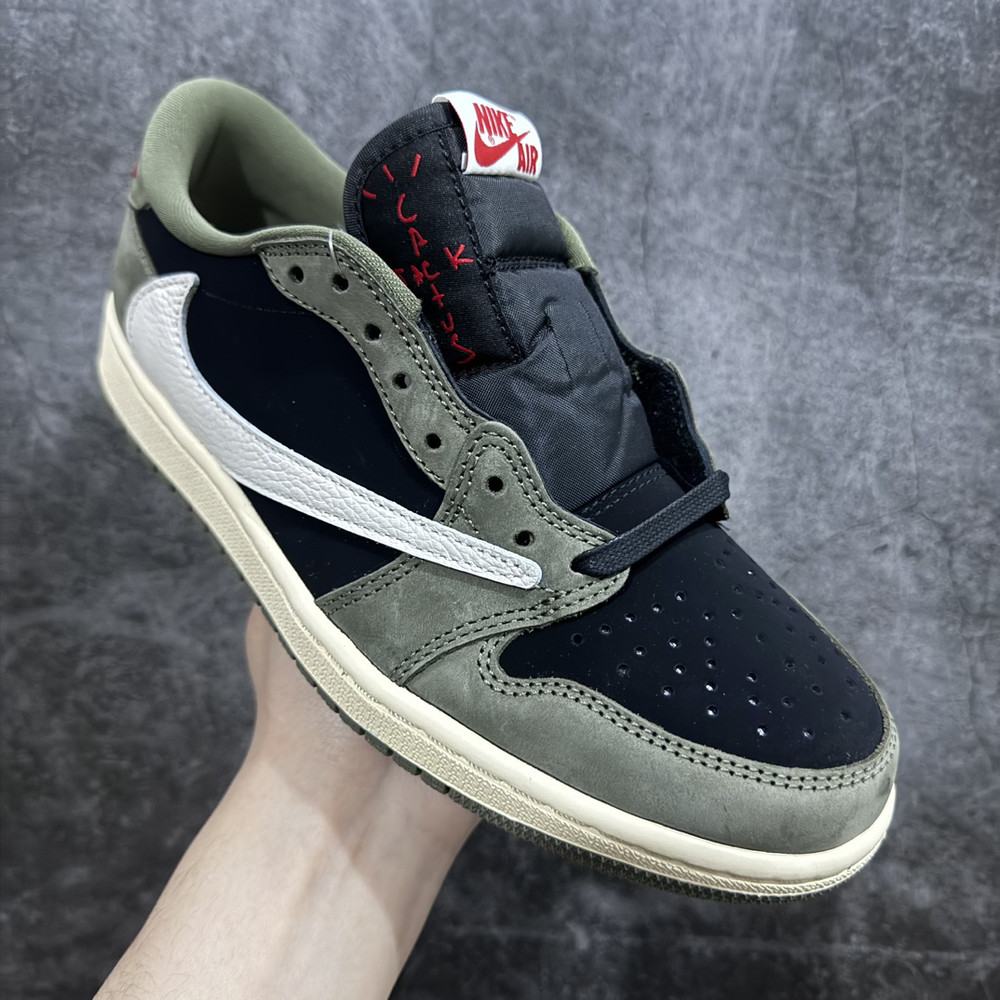 Air Jordan 1 Low x Travis Scott Men's Black Olive Reverse White  Casual Shoes