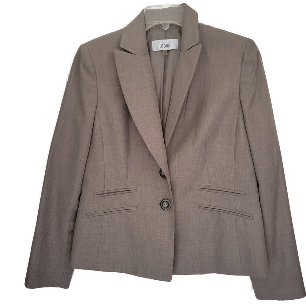 Le Suit Gray Lined Two Button Long Sleeve Suit Jacket Size 8