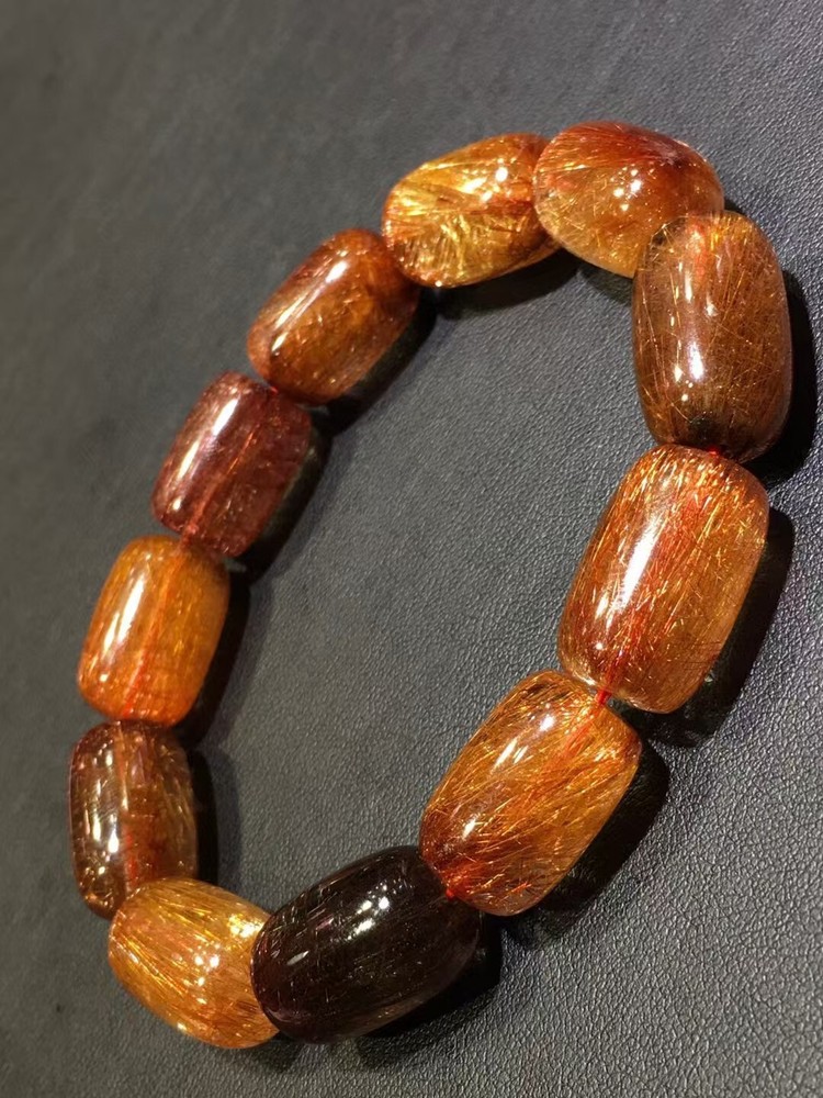 AA+Natural gold Hair Rutilated Quartz Crystal Round Beads Bracelet Healing 19mm