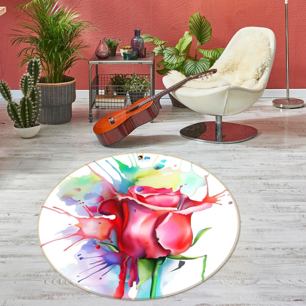 3D Watercolor Colored Rose NAO4673 Game Rug Mat Elegant Photo Carpet Mat Fay