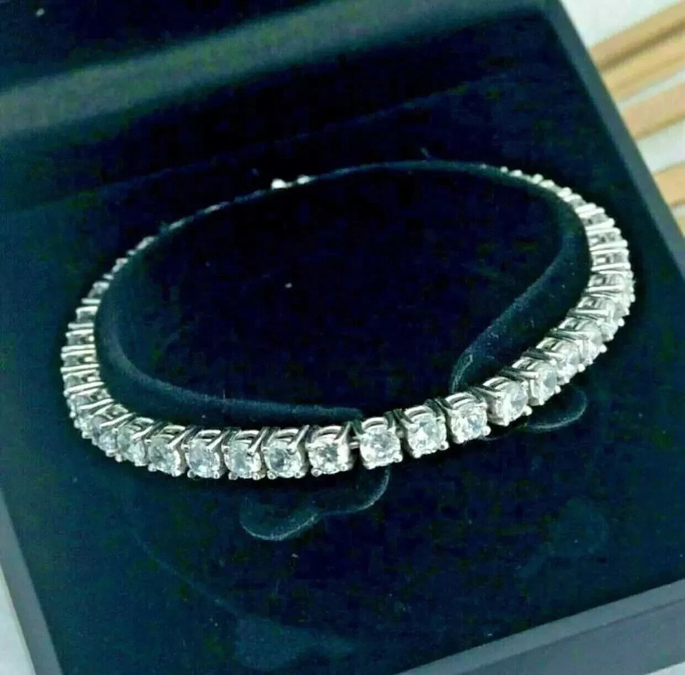 Certified Moissanite Round Cut 5.00 Ct Tennis Bracelet 14K White Gold Plated