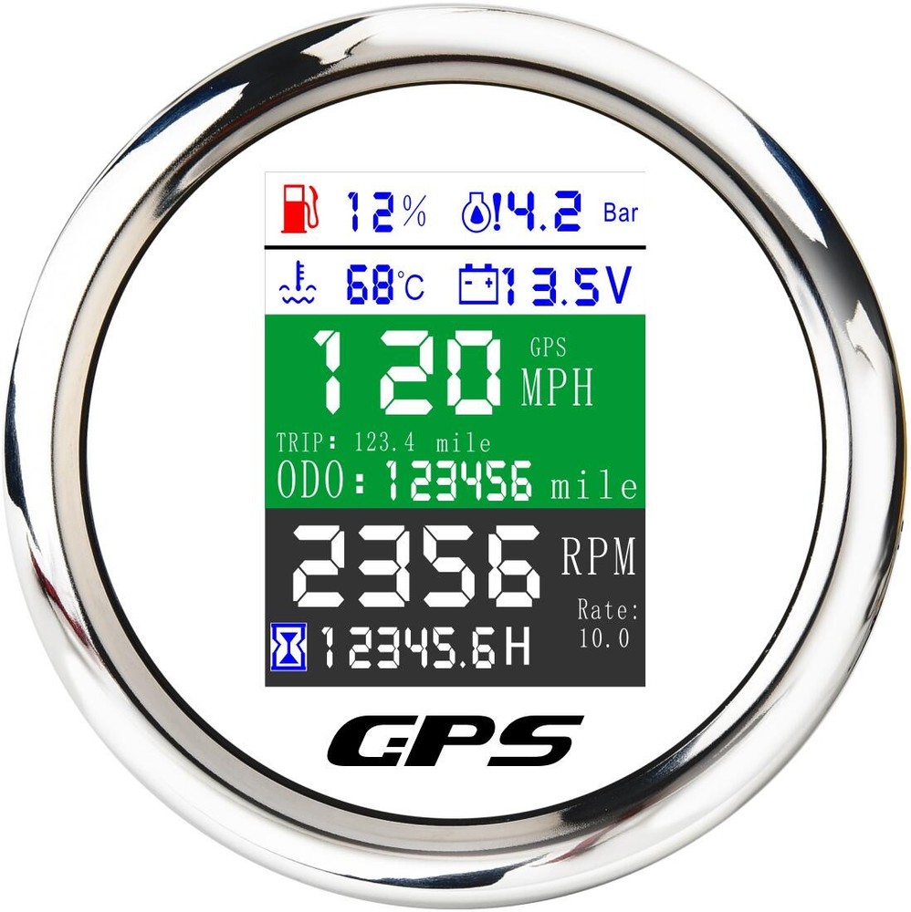 85mm 6-in-1 Multifunction GPS Speedometer with Tachometer Oil Pressure Water Temp Fuel Volt Gauge