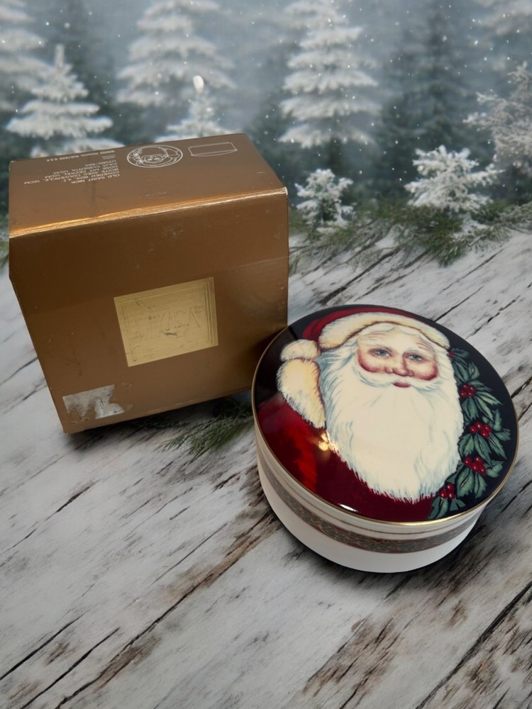 Vintage Mikasa Old Saint Nick Porcelain Covered Trinket Box Christmas Santa 5