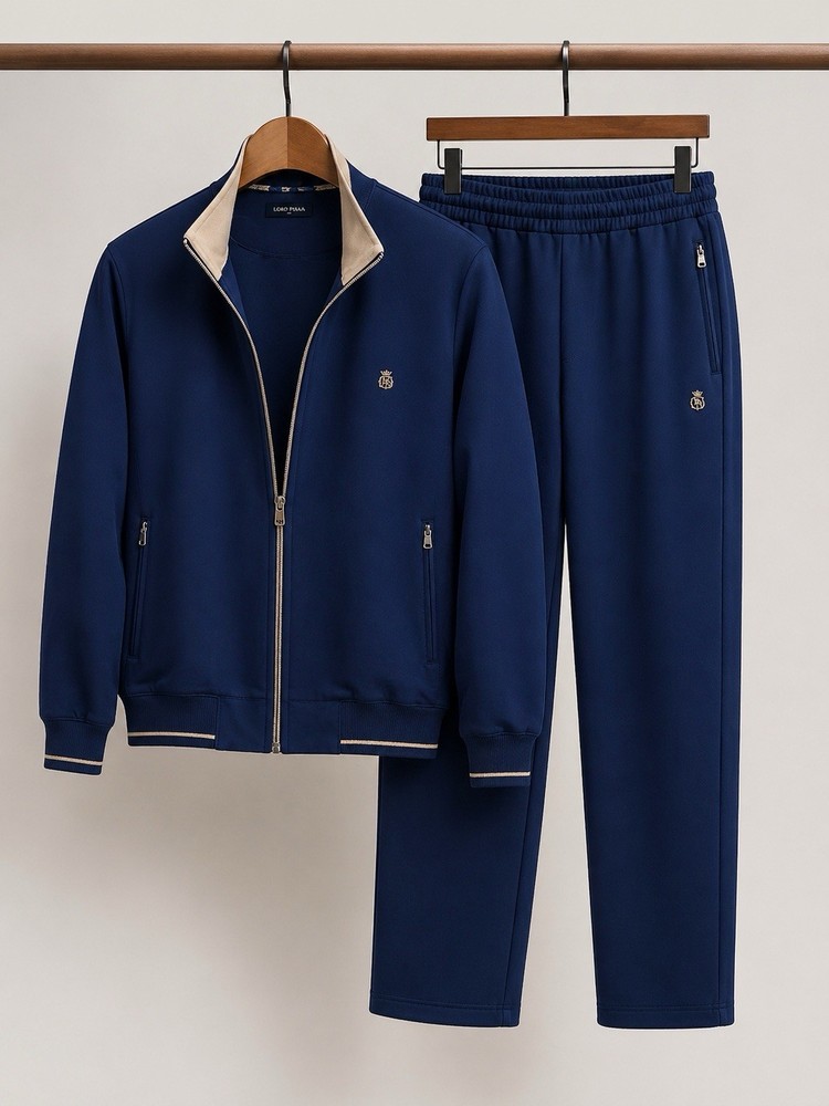 Men’s Blue Tracksuit Set Full Zip Track Jacket & Pants Pockets 2 Piece M