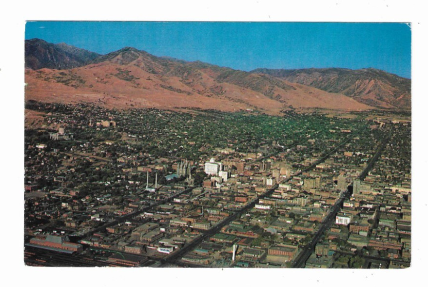 Salt Lake City Utah Aerial View Wasatch Mountains - chrome postcard