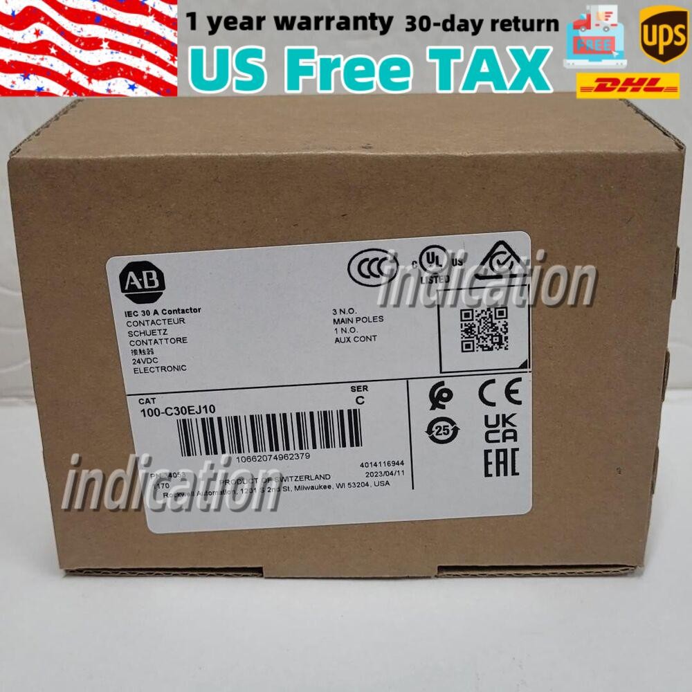 New Allen-Bradley 100-C30EJ10 Contactor, 24v DC Coil US Free Tax