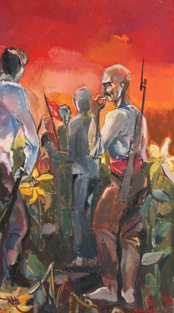 Vintage Signed Original Gouache Painting Figures by Artist Name