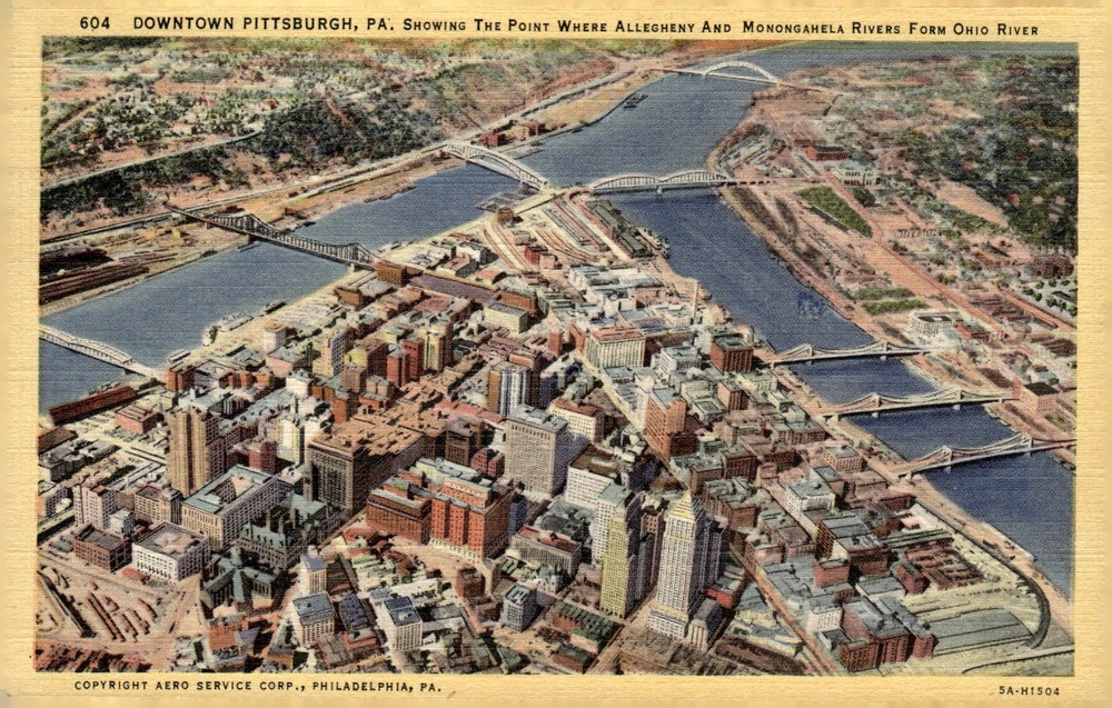 1940s Aero Service Pittsburgh PA The Point Allegheny Monongahela Linen Postcard