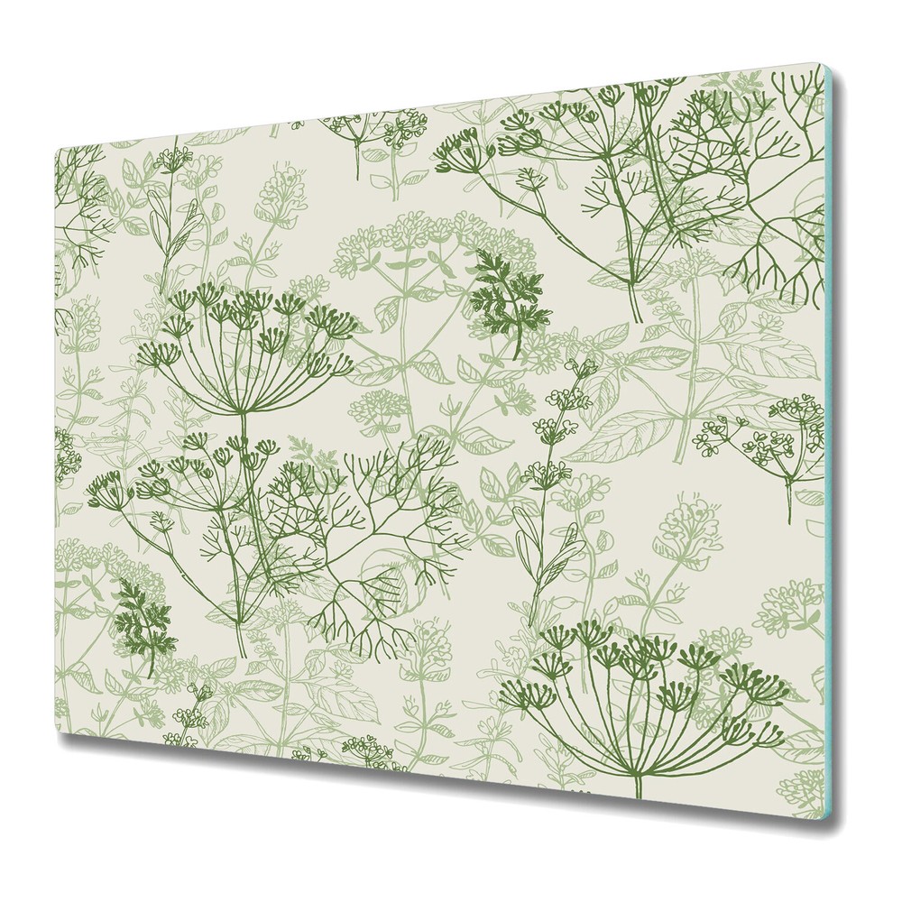 Glass Worktop Kitchen Chopping Board Herbal French green botanical 60x52
