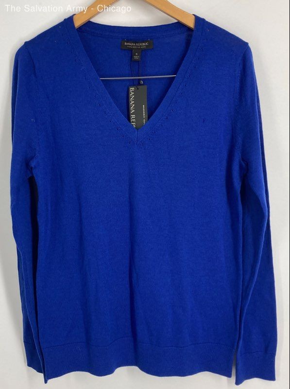 Banana Republic Womens Blue Knitted Long Sleeve V-Neck Pullover Sweater Size S