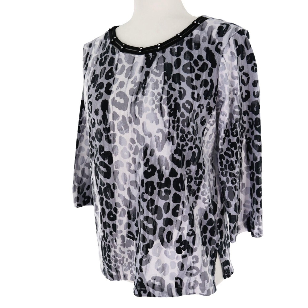 Alfred Dunner Leopard Print Tee for Women Petite Small Officecore Elevated Basic Top