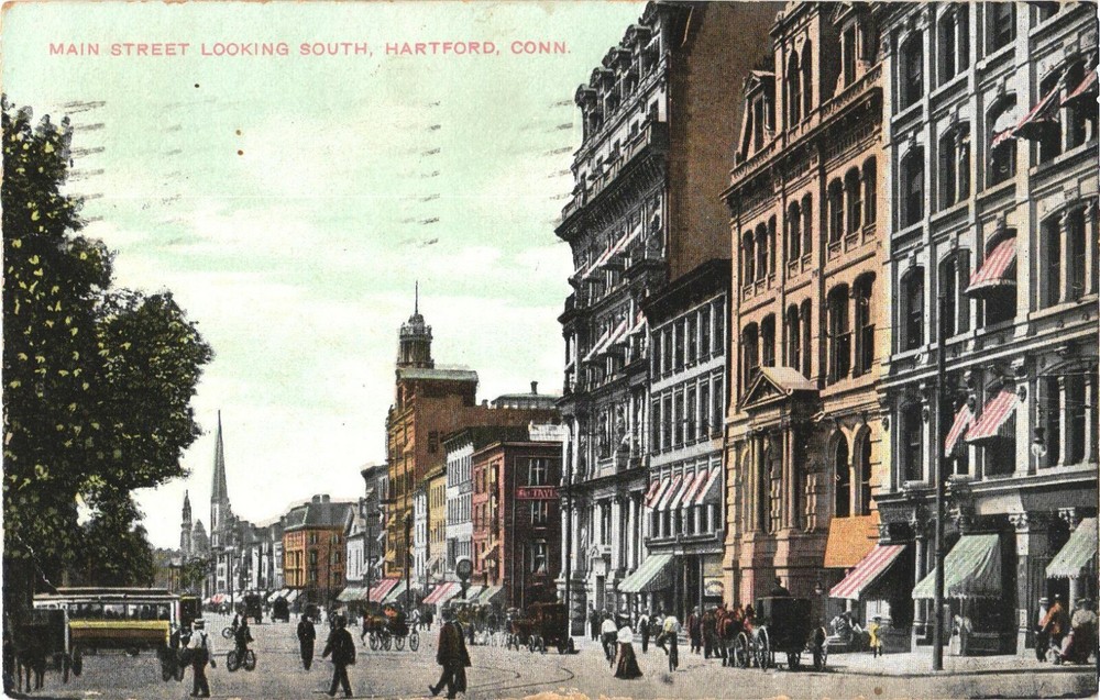 People And Shop At The Main Street Looking South, Hartford, Connecticut Postcard