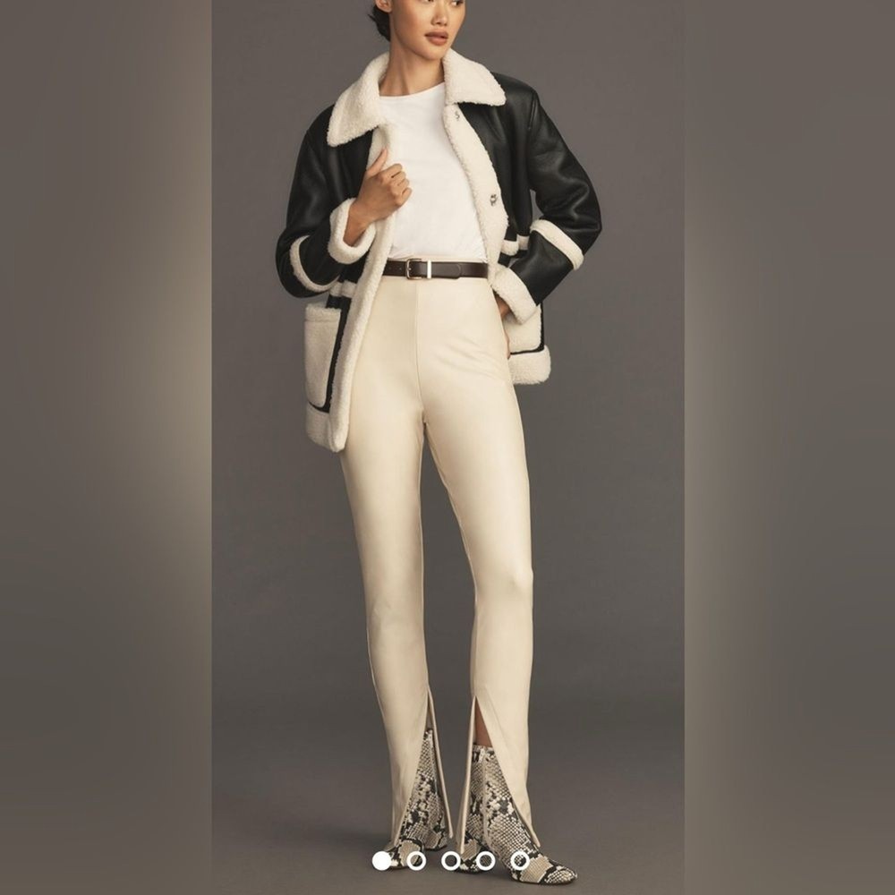 Avec Les Filles Womens Stretchy Faux Leather High-Rise Split Hem Pants