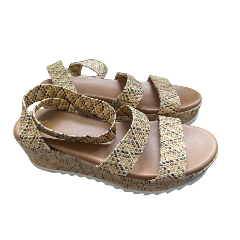 R2 Cork Platform Wedge Sandals Elastic Ankle Straps Open Toe Beige Size US 9.5