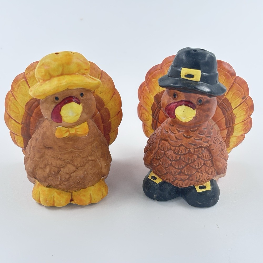 Turkey Pilgrims Salt & Pepper Shakers Set Thanksgiving Fall Colors Ceramic