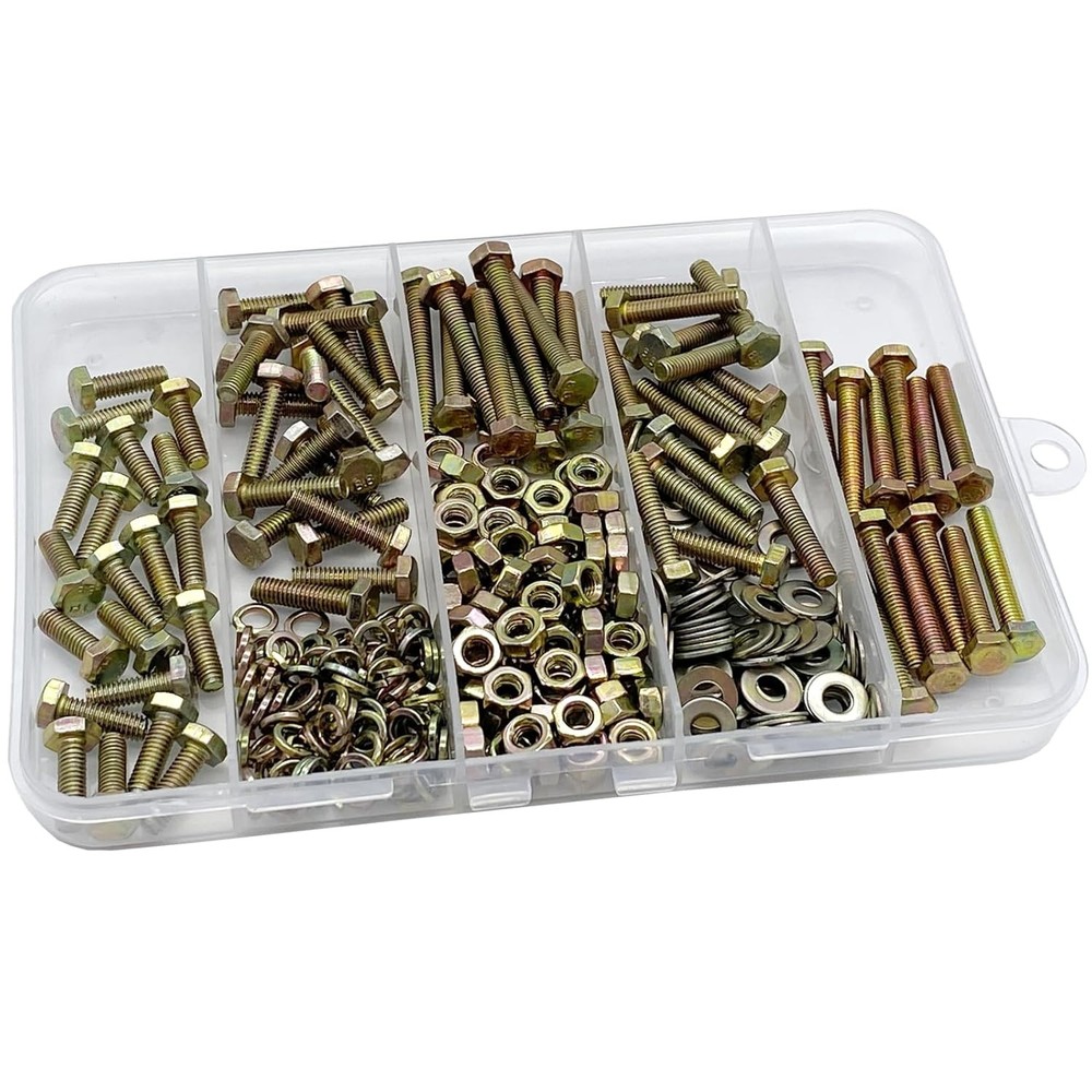 330pcs Metric Bolt Assortment Sets, M4 Nuts and M4, M5, M6, M8, M10, Gold