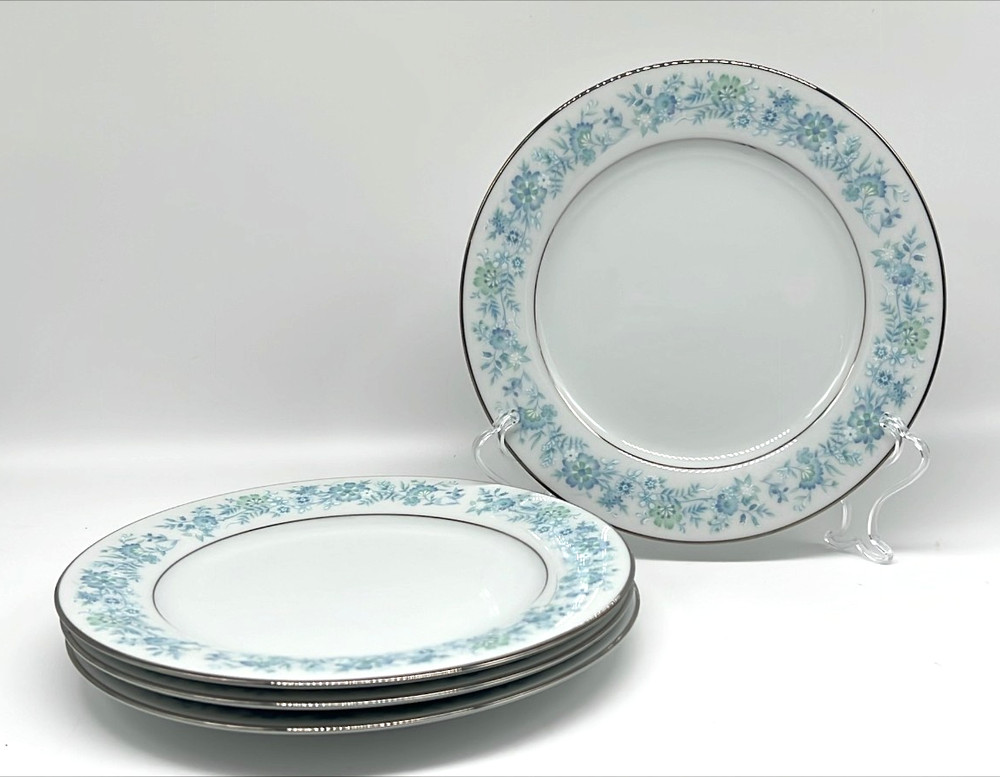 Noritake Milford 2227 Salad Plates Set of 4 Blue Floral Japan 8 1/4