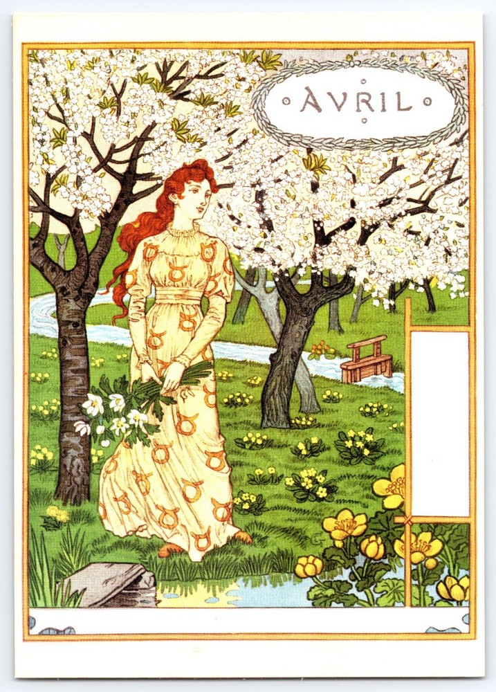 Eugène Grasset Avril 1896 Art Nouveau Postcard Vintage Floral Scene