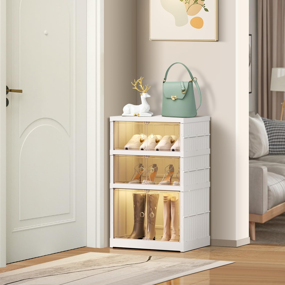 Foldable 3-Tier Shoe Cabinet Organizer Dustproof Storage for Shoes