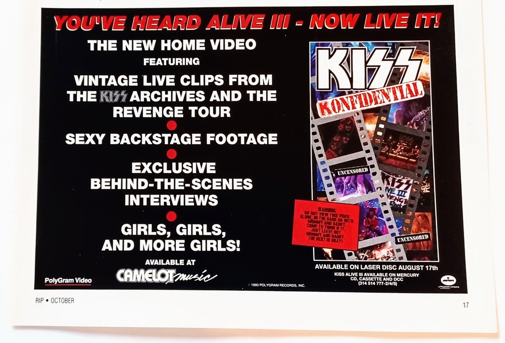KISS ALIVE III~1993 ALBUM & VIDEO PROMO~PRINT AD ADVERT POSTER PINUP CLIPPING