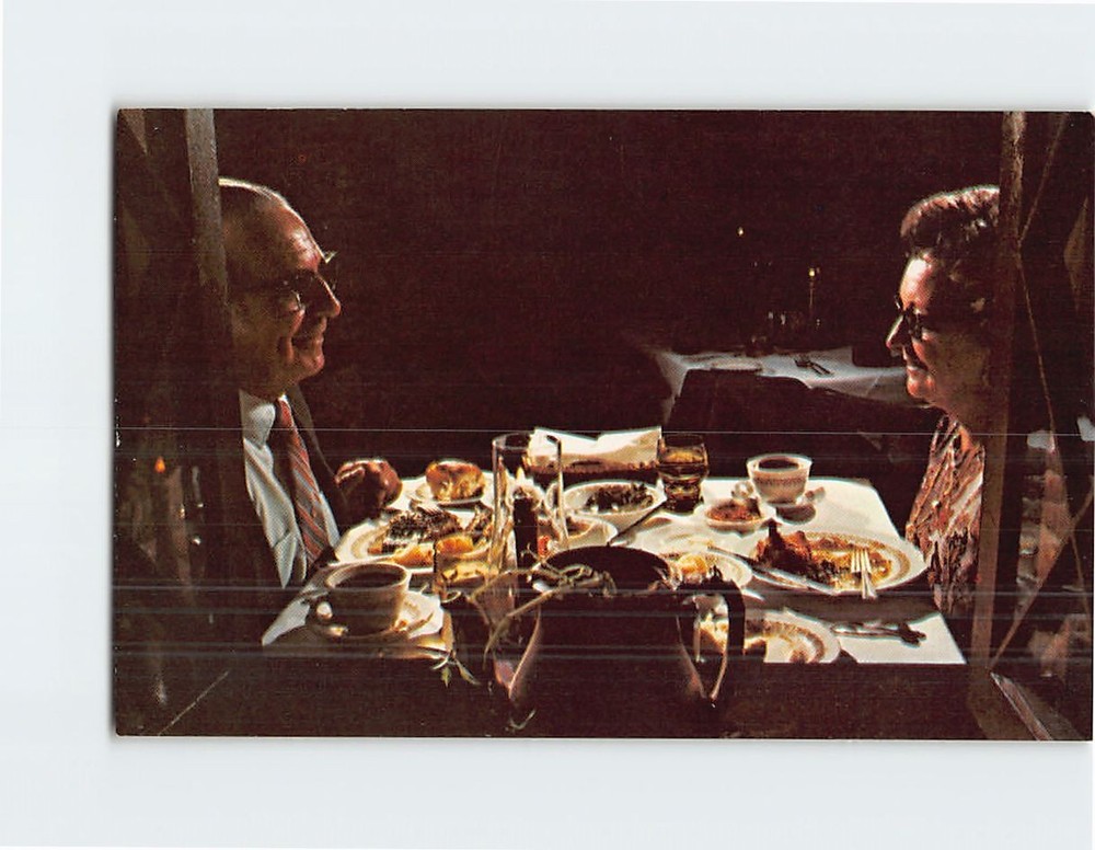Postcard Old Couple Dining Scene