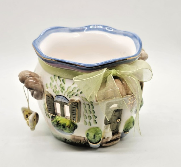Home Interiors Garden Cottage Ceramic Votive Candle Holder 3D House Scalloped...