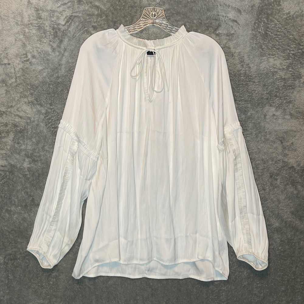 Lane Bryant Women Classic Soft Girl Romantic Victorian Tie Neck Satin Blouse 14