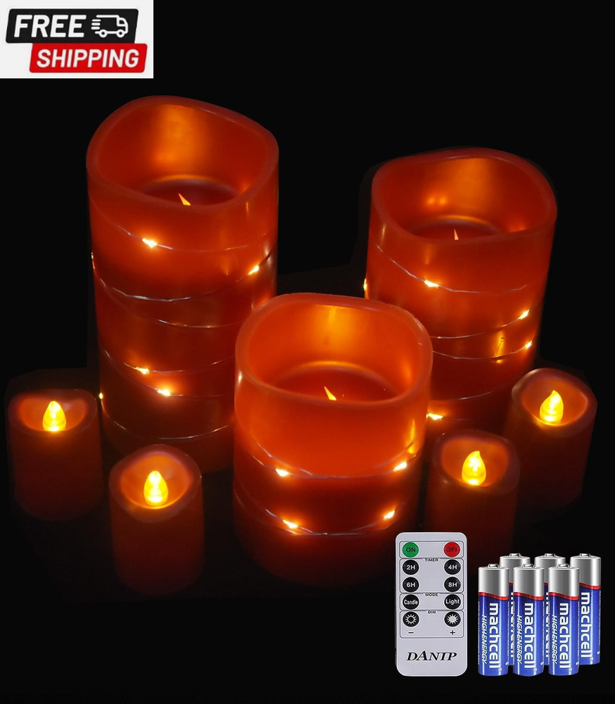 Red LED Flameless Candle with Embedded Star String, 3+4-Piece Set of LED Candles