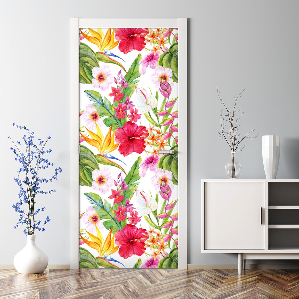 Exotic hibiscus floral removable Door sticker red mural Self Adhesive Peel Stick