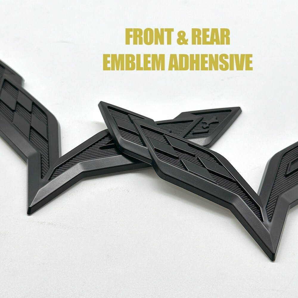 2PS MATTE Black Front&Rear Crossed Flags Emblem Badge For Corvette C7 2014-2019