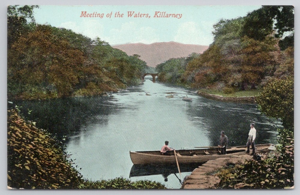 Killarney Ireland Meeting of the Waters River Boatmen Vintage Postcard
