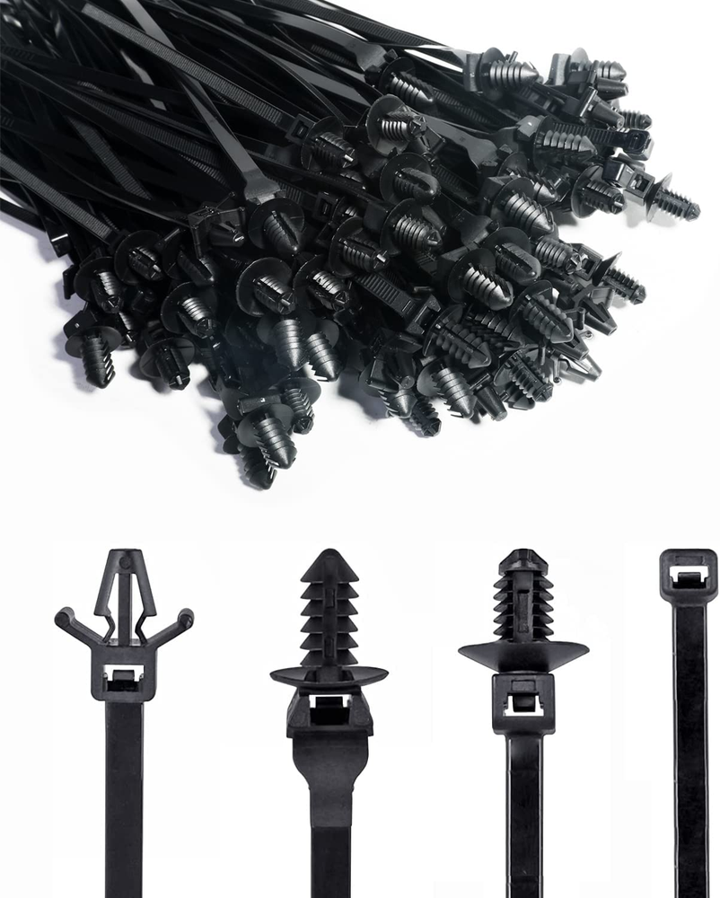 120-Pack Self-Locking Nylon Car Mount Cable Zip Ties for Wire Management