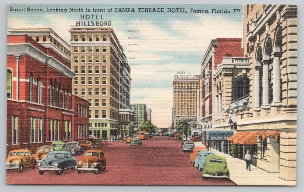Street Scene Tampa Terrace Hotel Tampa Florida FL Postcard Hotel Hillsboro Linen