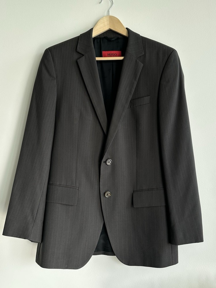 Hugo Boss HUGO Mens 36R Brown Pinstripe Blazer Suit Jacket 2 Button Tailored